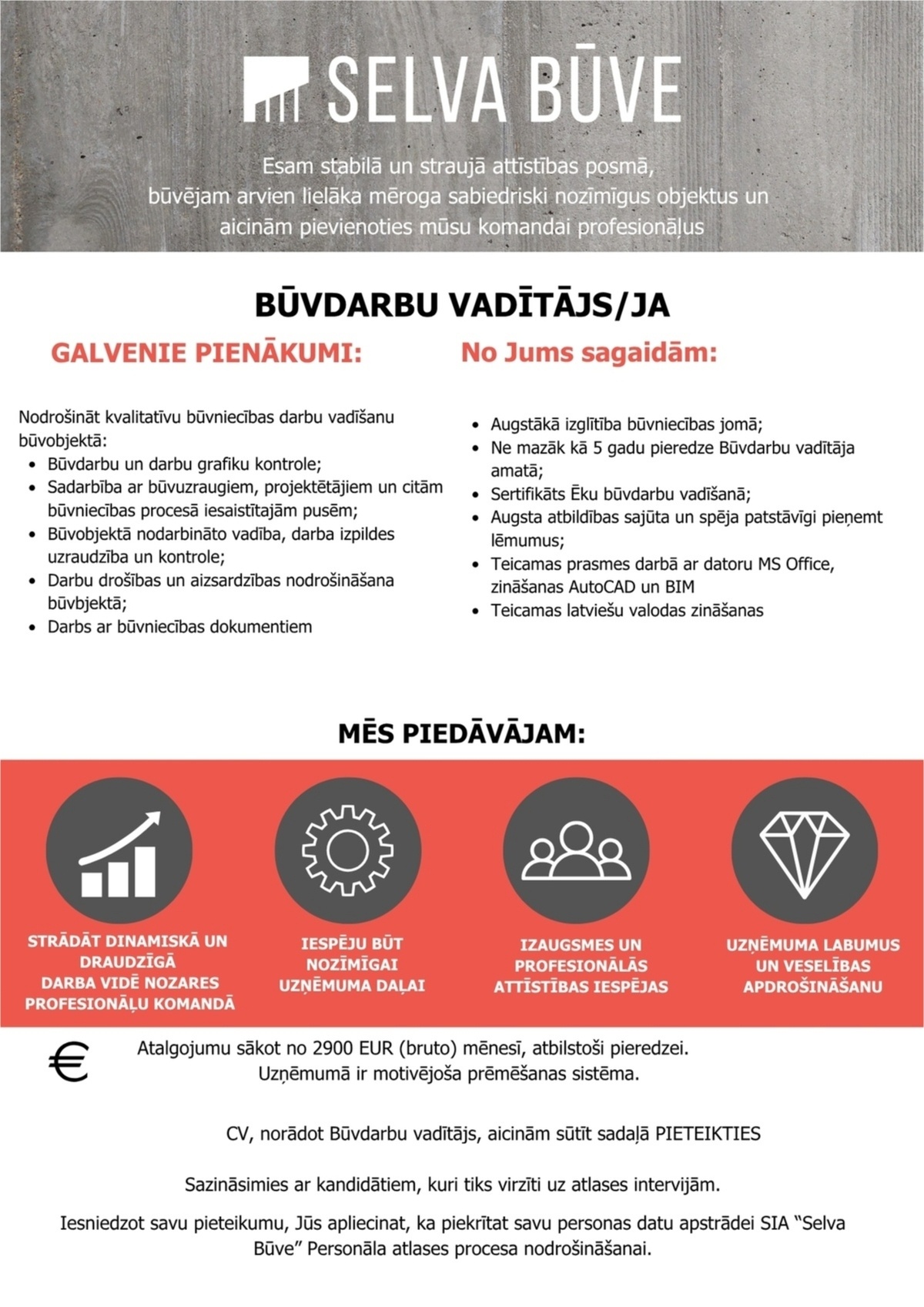 Selva Būve, SIA Būvdarbu vadītājs/-a