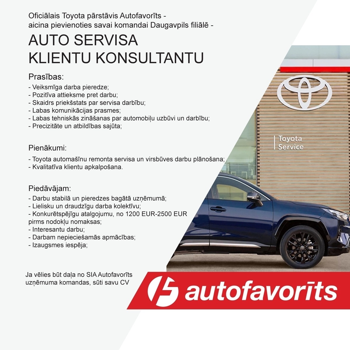 AUTOFAVORĪTS, SIA Autoservisa klientu konsultants/-e