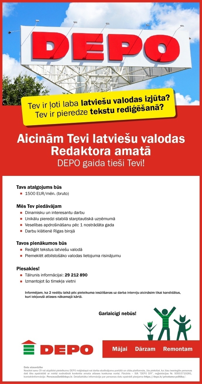 DEPO DIY, SIA Latviešu valodas redaktors/-e