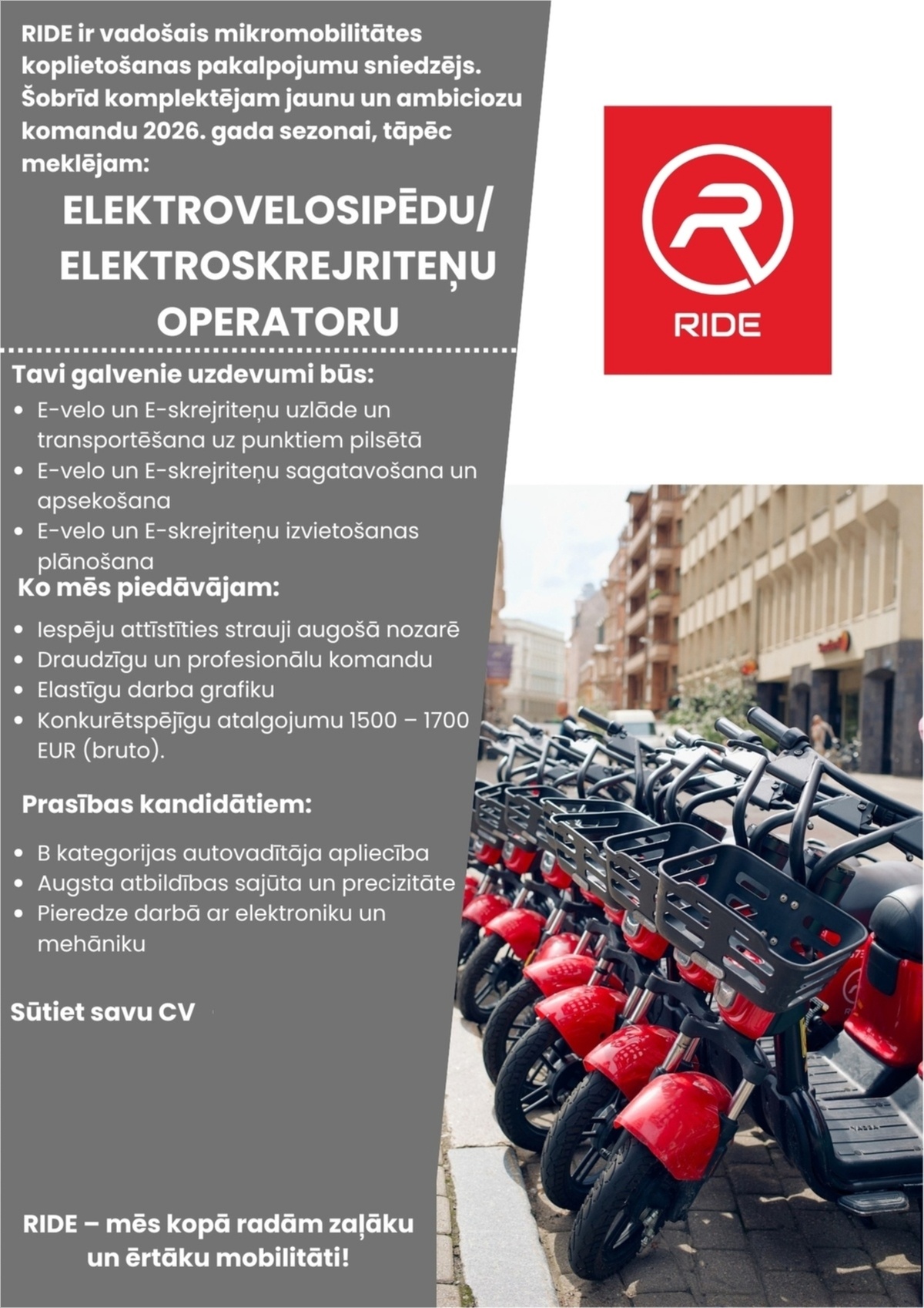 RIDE, SIA Elektrovelosipēdu operators/-e