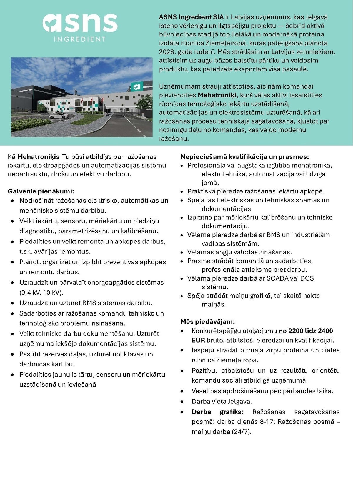 ASNS Ingredient, SIA Mehatroniķis/-e