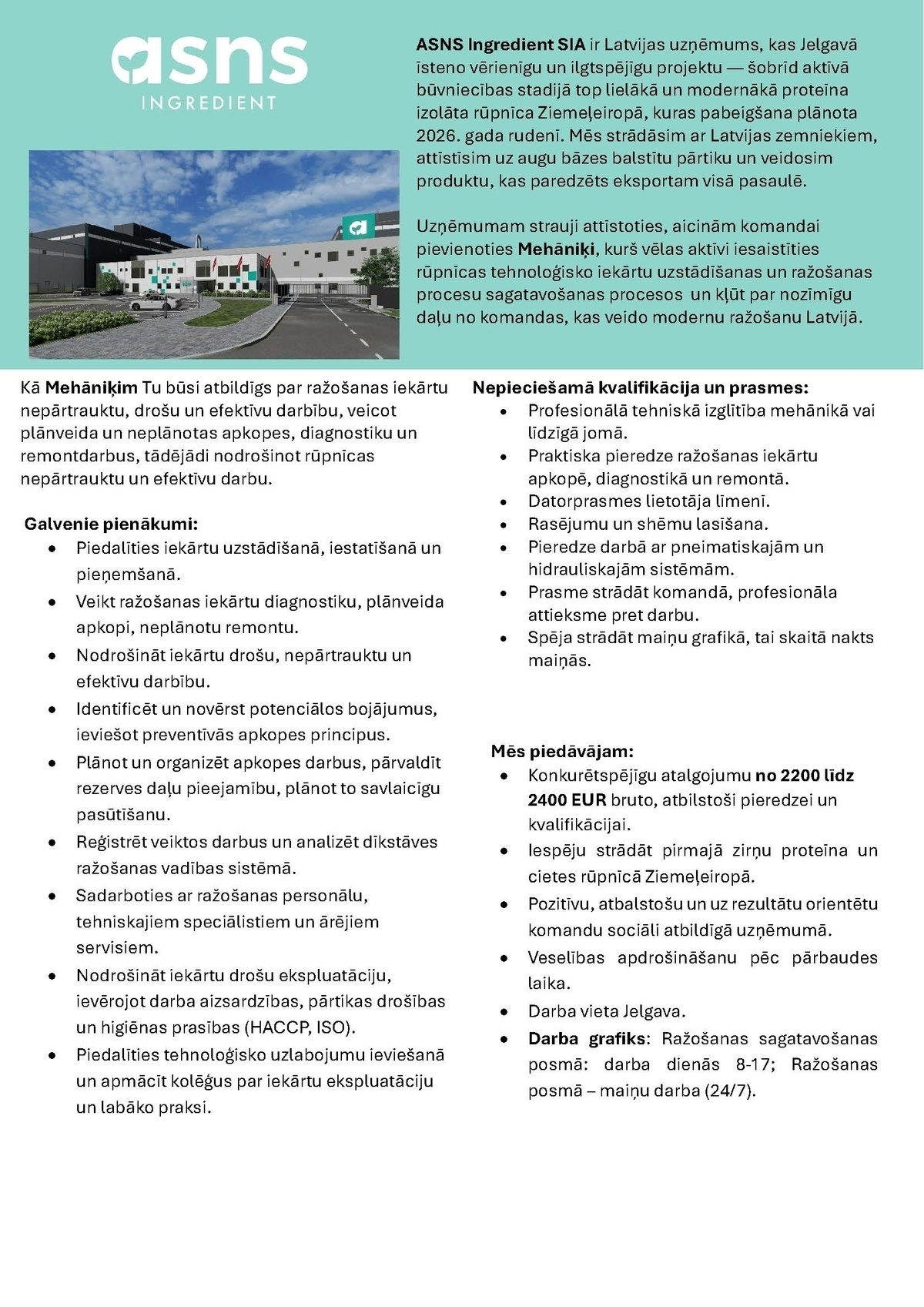 ASNS Ingredient, SIA Mehāniķis/-e