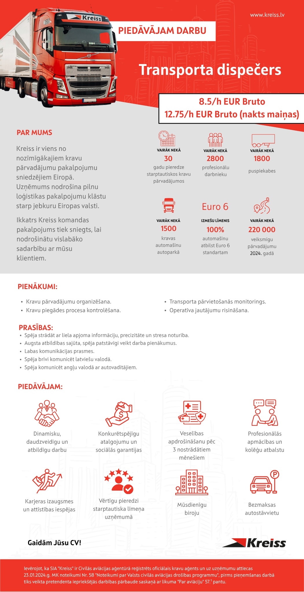 Kreiss, SIA Transporta dispečers/-e (nakts maiņās)