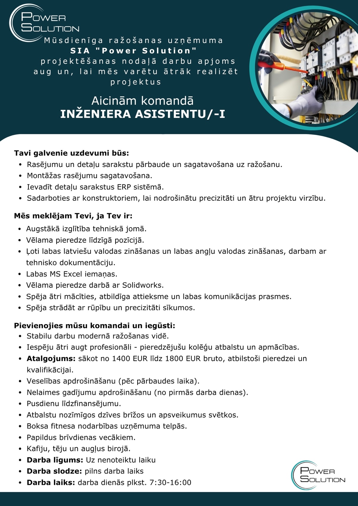 Power Solution, SIA Inženiera asistents/-e