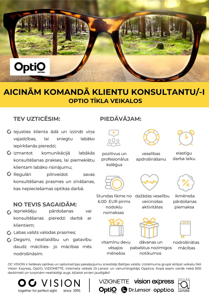OC VISION Pārdevējs konsultants/e Optio