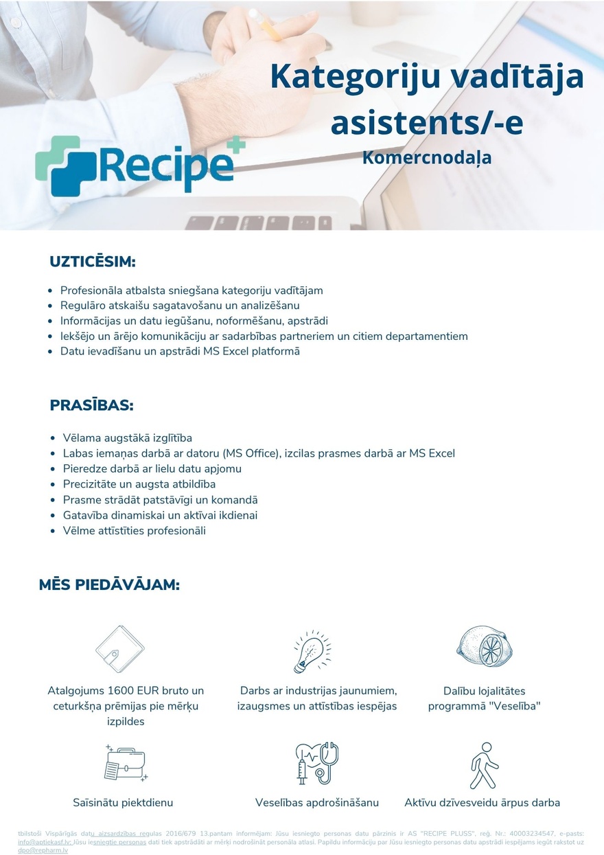 Recipe Plus, AS Kategoriju vadītāja asistents/-e