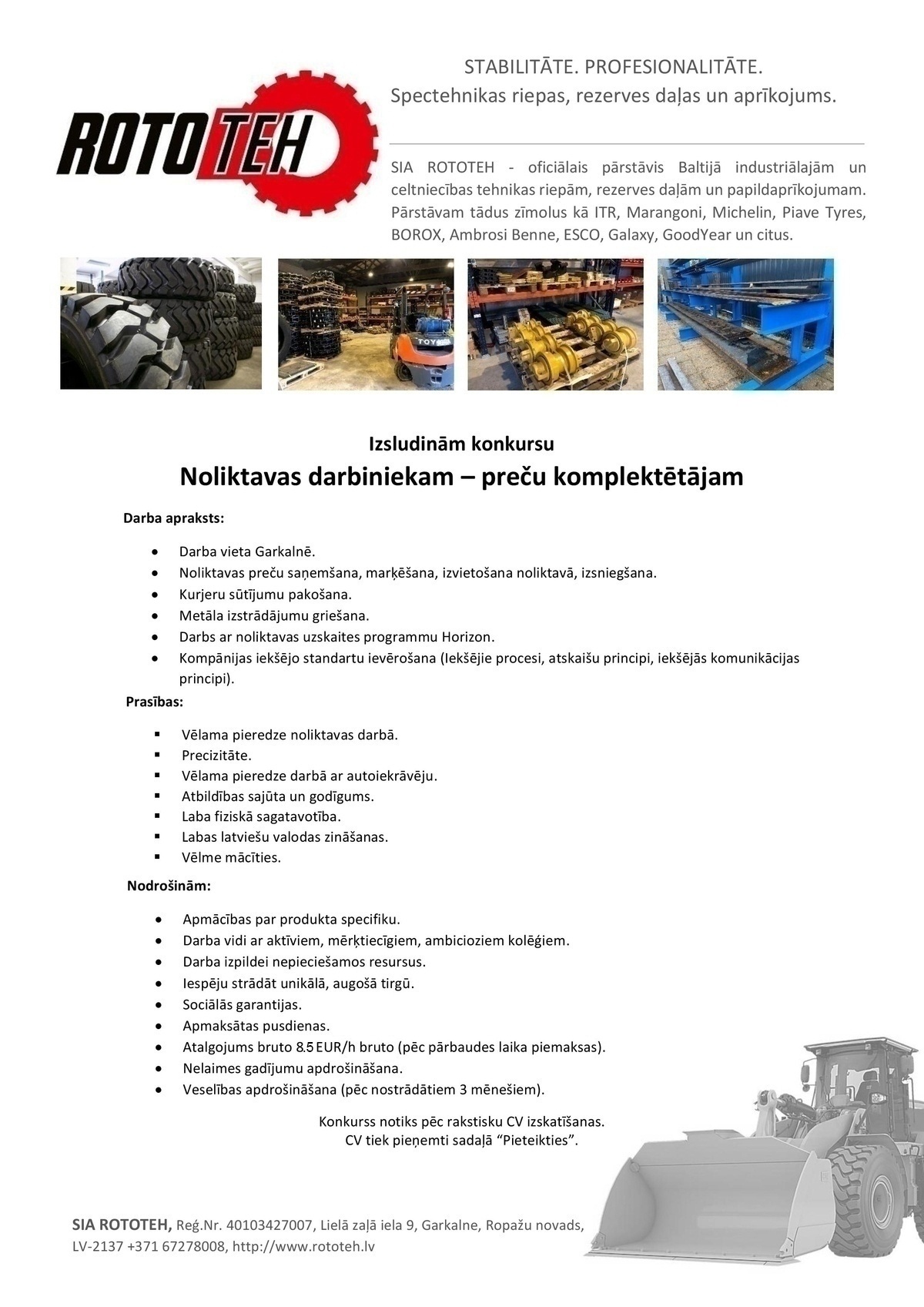 Rototeh, SIA Noliktavas darbinieks/-ce - Preču komplektētājs/-a