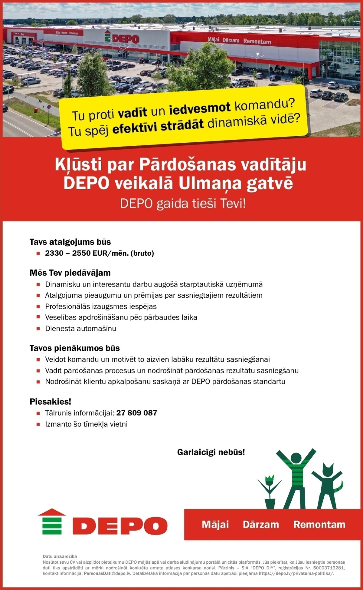 DEPO DIY, SIA Pārdošanas vadītājs/-a Ulmaņa gatvē