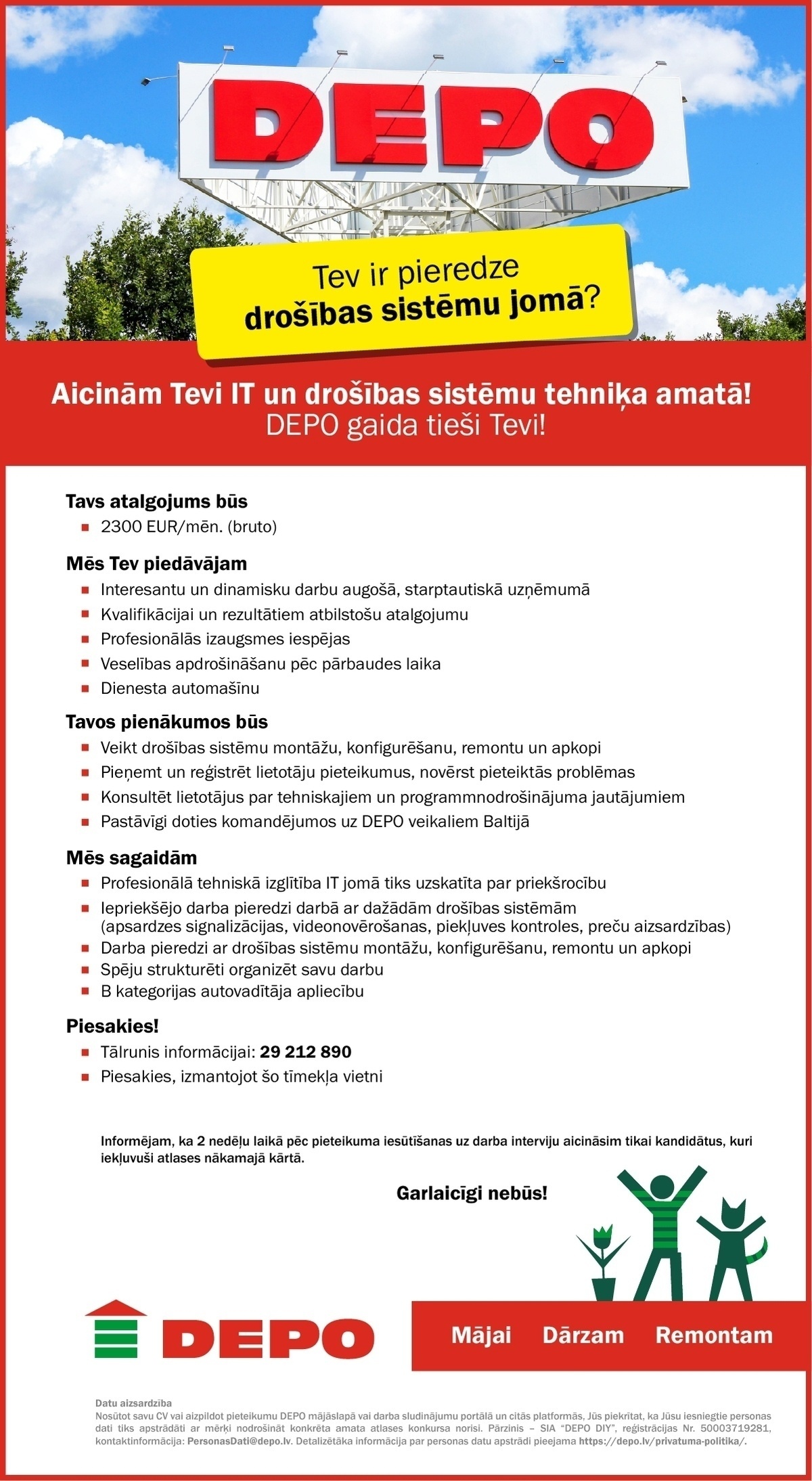 DEPO DIY, SIA IT un drošības sistēmu tehniķis/-e