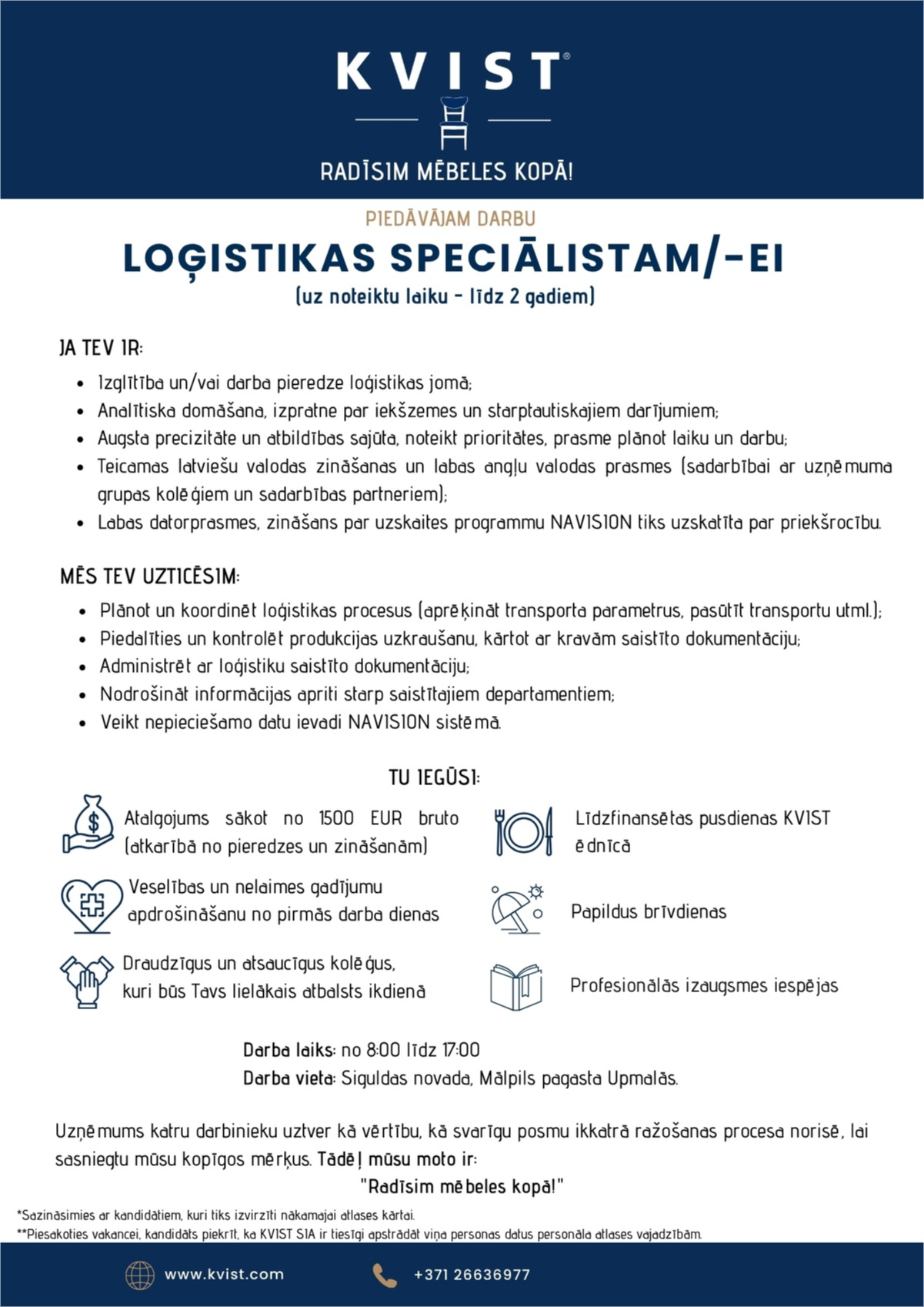KVIST, SIA Loģistikas speciālists/-e