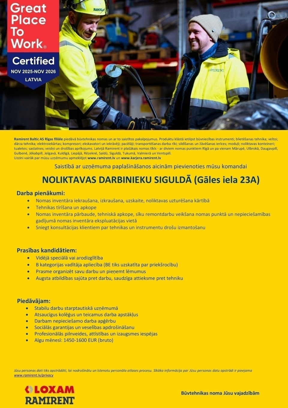 Ramirent Baltic AS Rīgas filiāle, AKF Noliktavas darbinieks/-ce