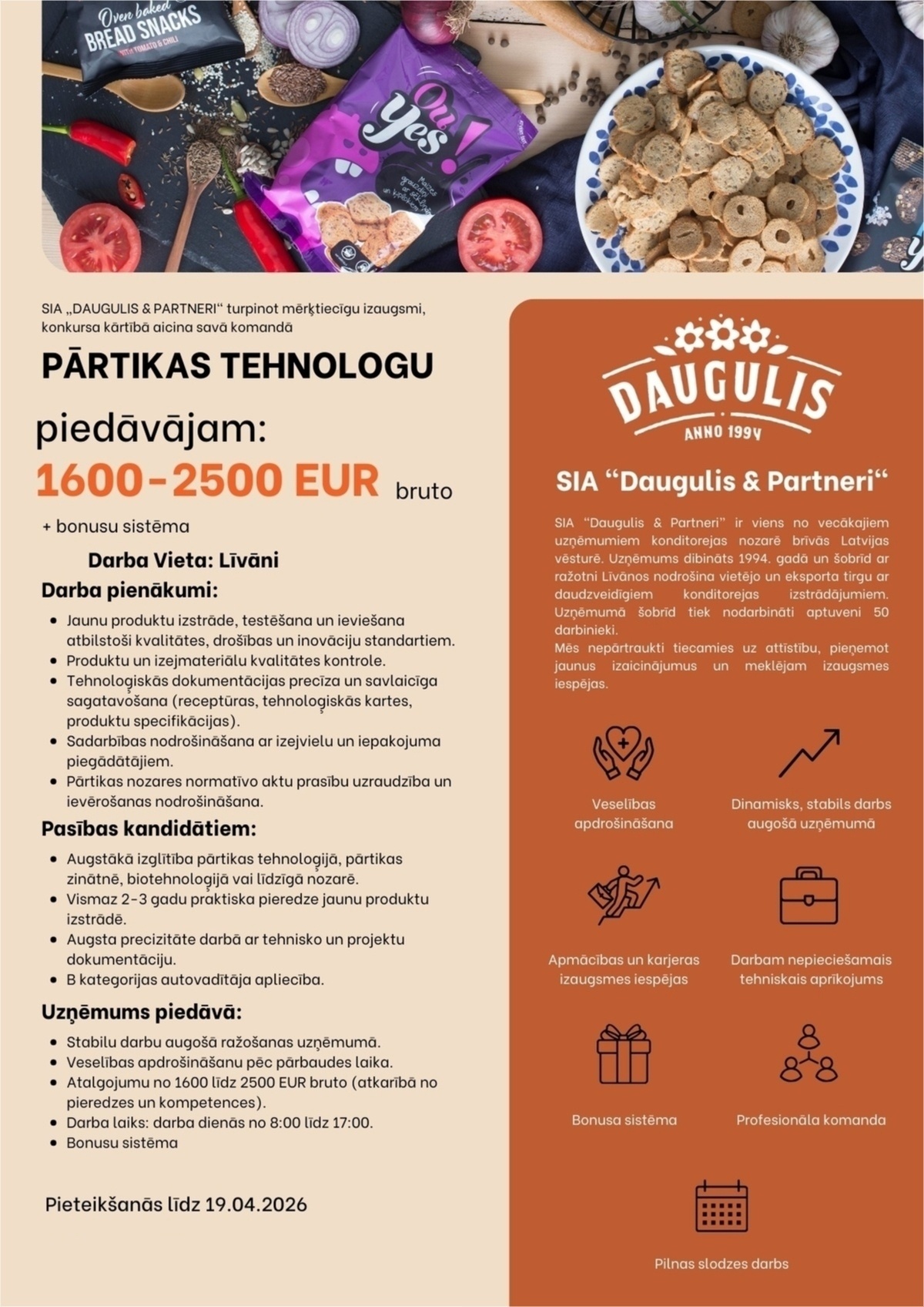 DAUGULIS & PARTNERI, SIA Pārtikas tehnologs/-e