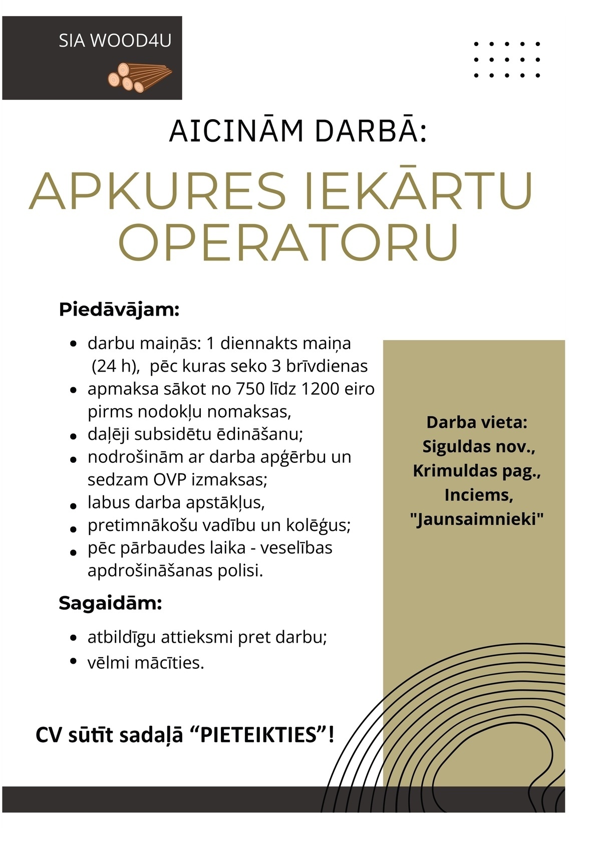 Wood4U, SIA Apkures iekārtu operators/-e