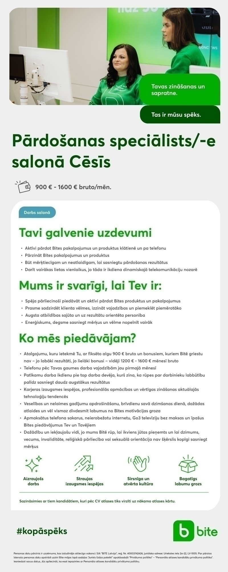 BITE Latvija, SIA Pārdošanas speciālists/-e salonā Cēsīs