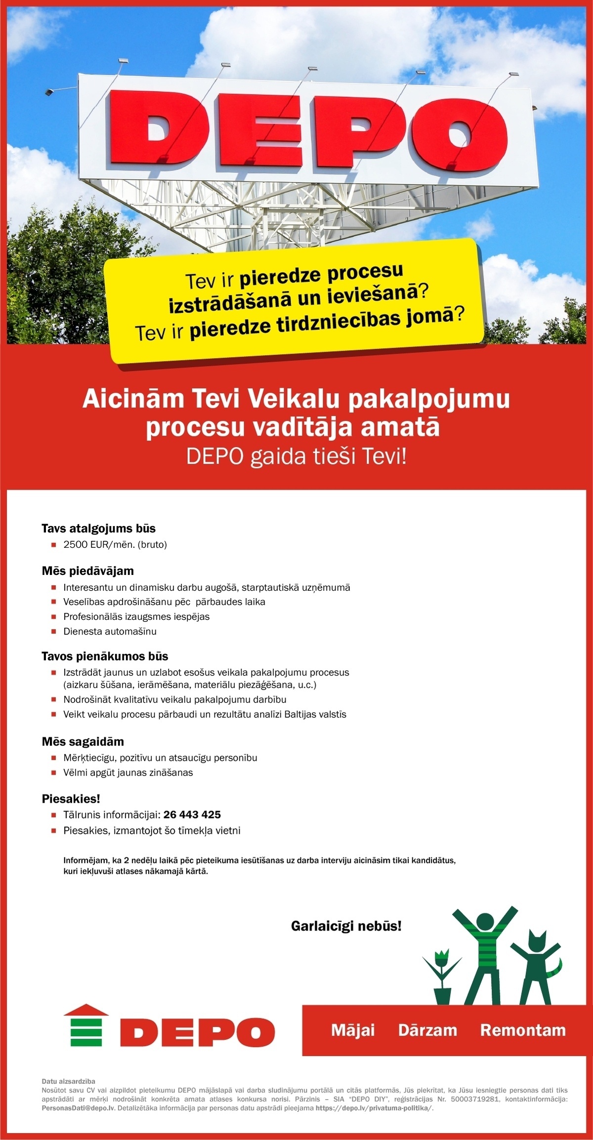 DEPO DIY, SIA Veikalu pakalpojumu procesu vadītājs/-a