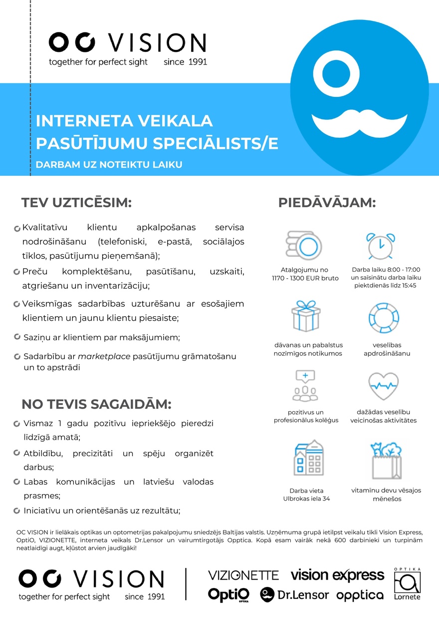 OC VISION Interneta veikala pasūtījma speciālists/e