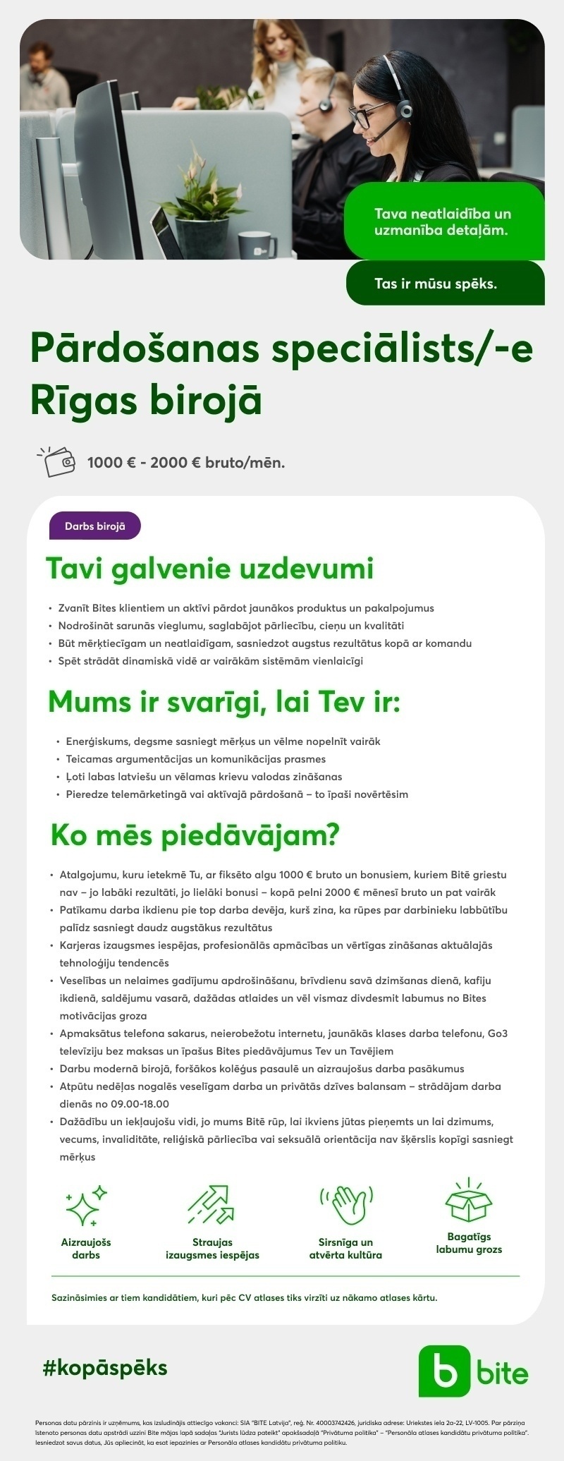 BITE Latvija, SIA Pārdošanas speciālists/-e Rīgas birojā