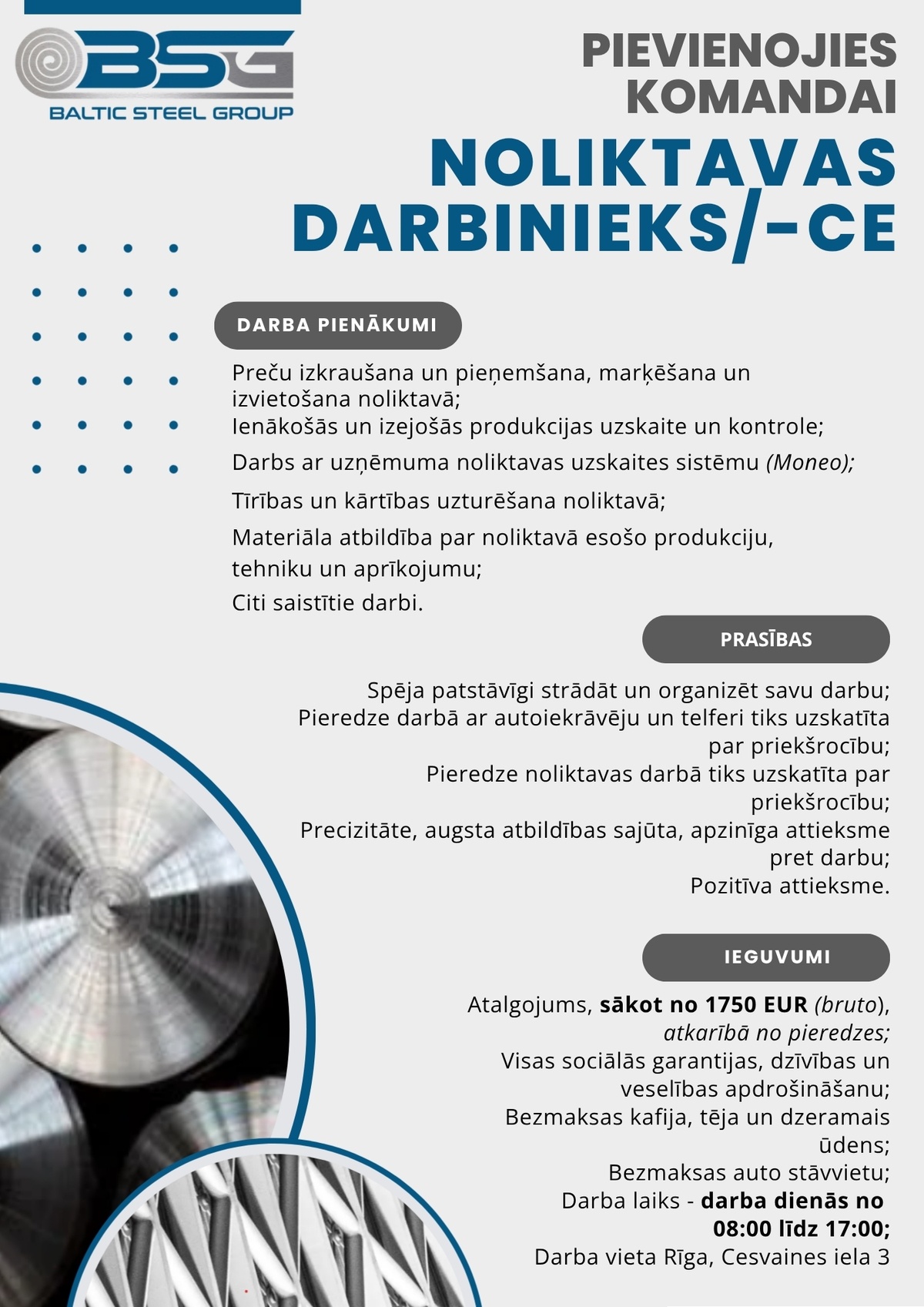 Baltic Steel Group, SIA Noliktavas darbinieks/-ce