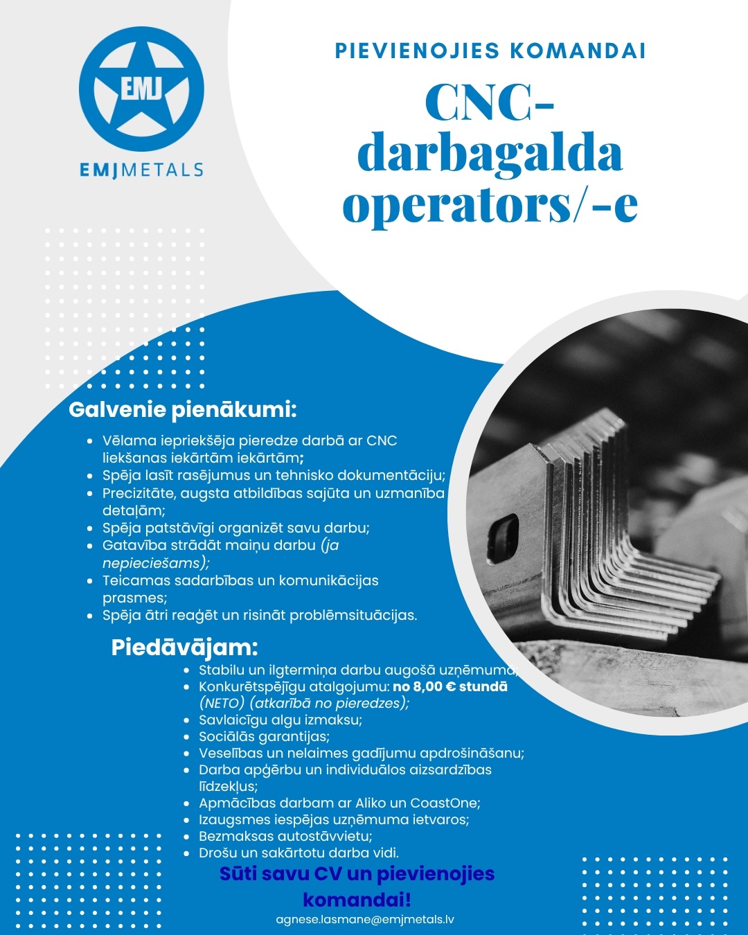 EMJ Metāls, SIA CNC-darbagalda operators/-e