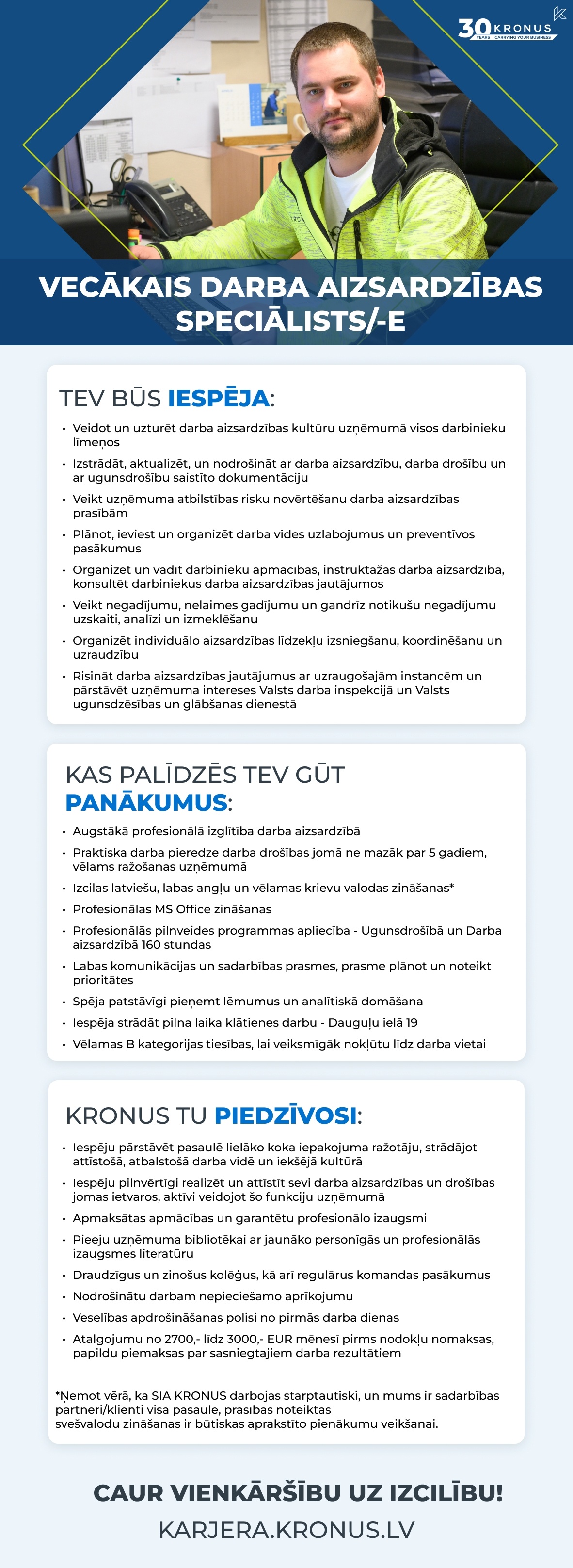 Kronus, SIA Vecākais/-ā darba aizsardzības speciālists/-e
