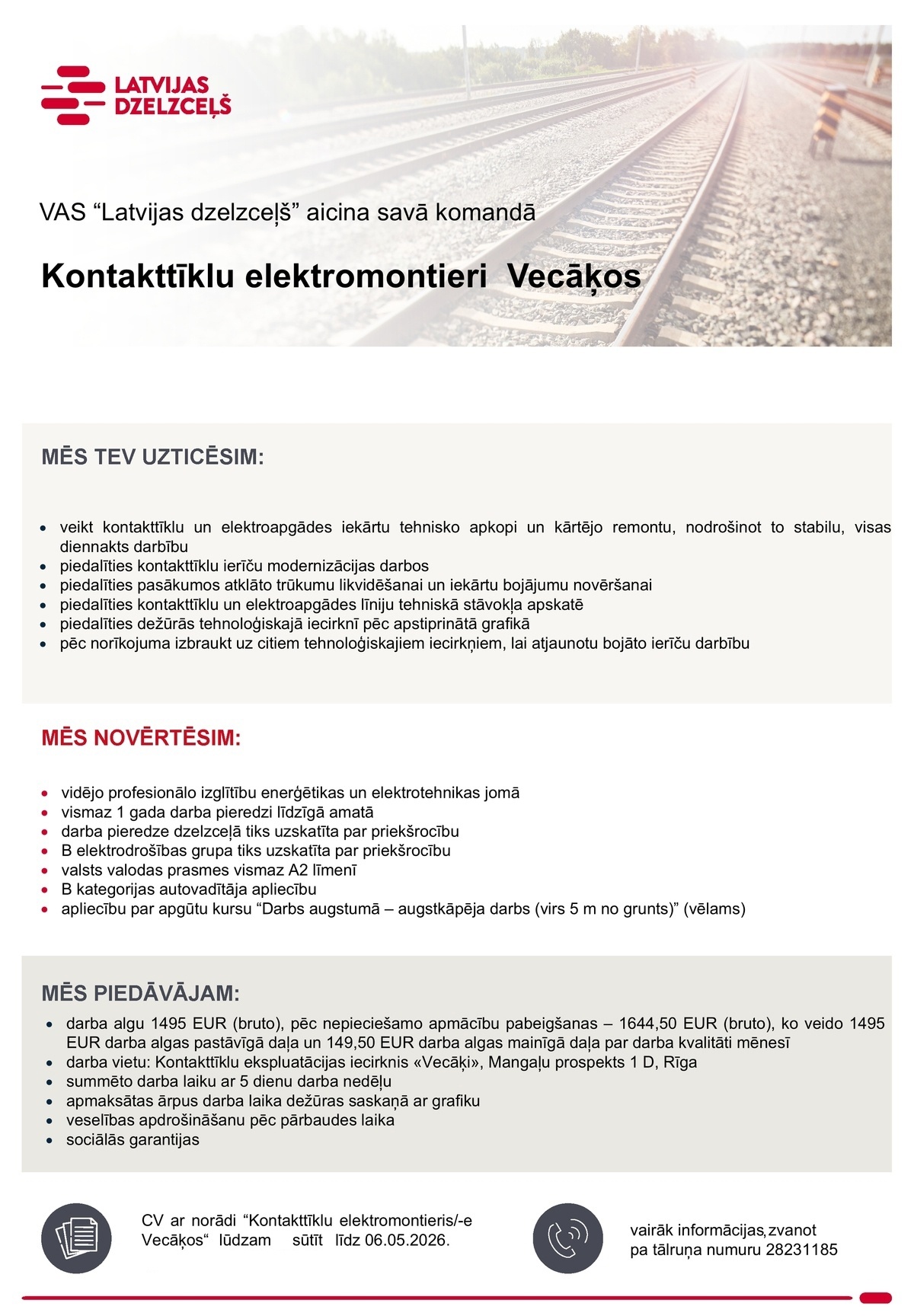 Latvijas dzelzceļš, VAS Kontakttīklu elektromontieris/-e