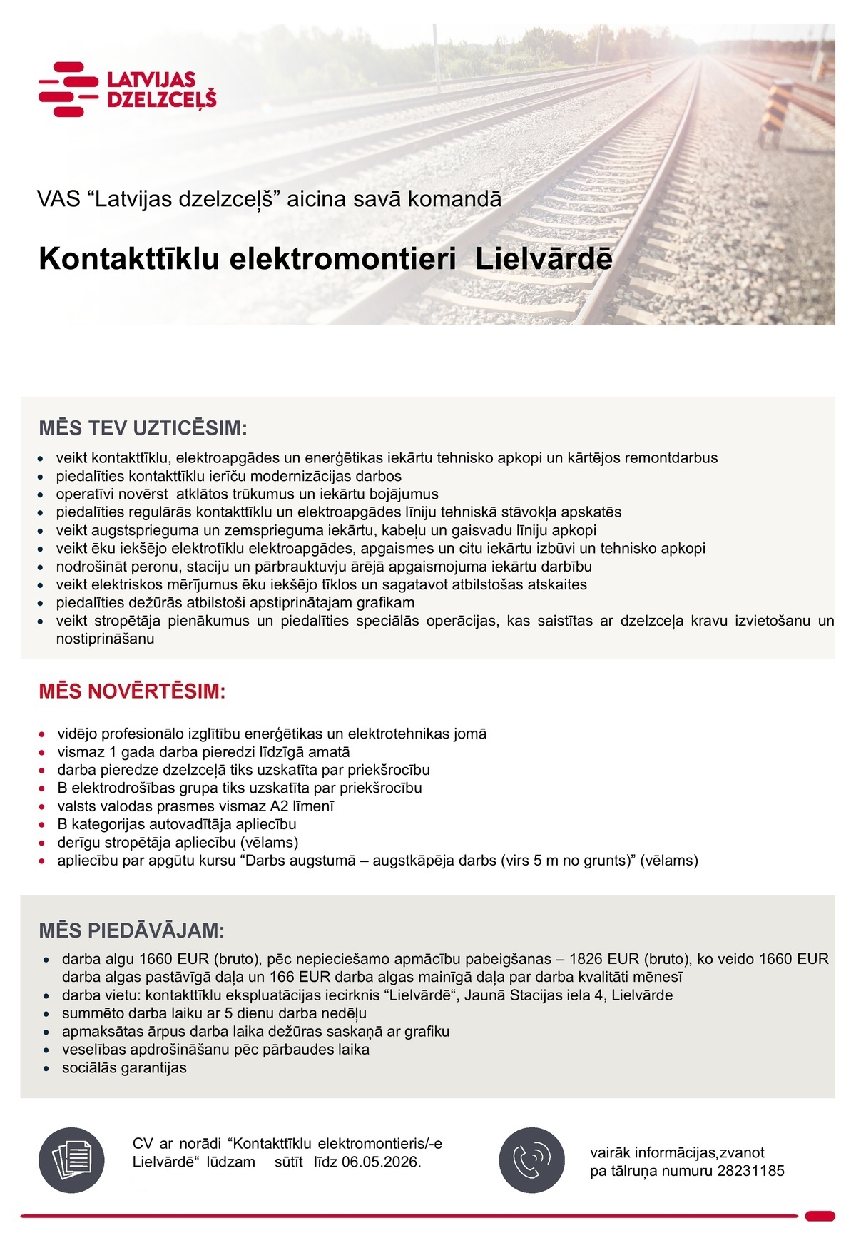 Latvijas dzelzceļš, VAS Kontakttīklu elektromontieris/-e