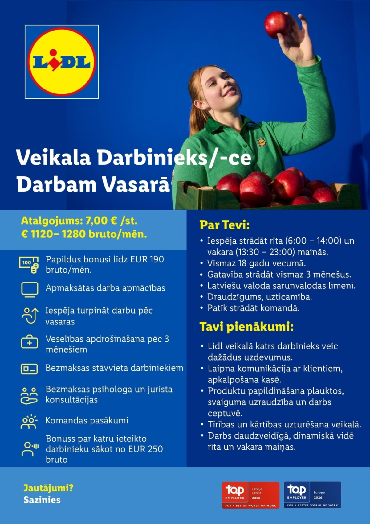 Lidl Latvija, SIA Vasaras darbs: veikala darbinieks/-ce Mārupē
