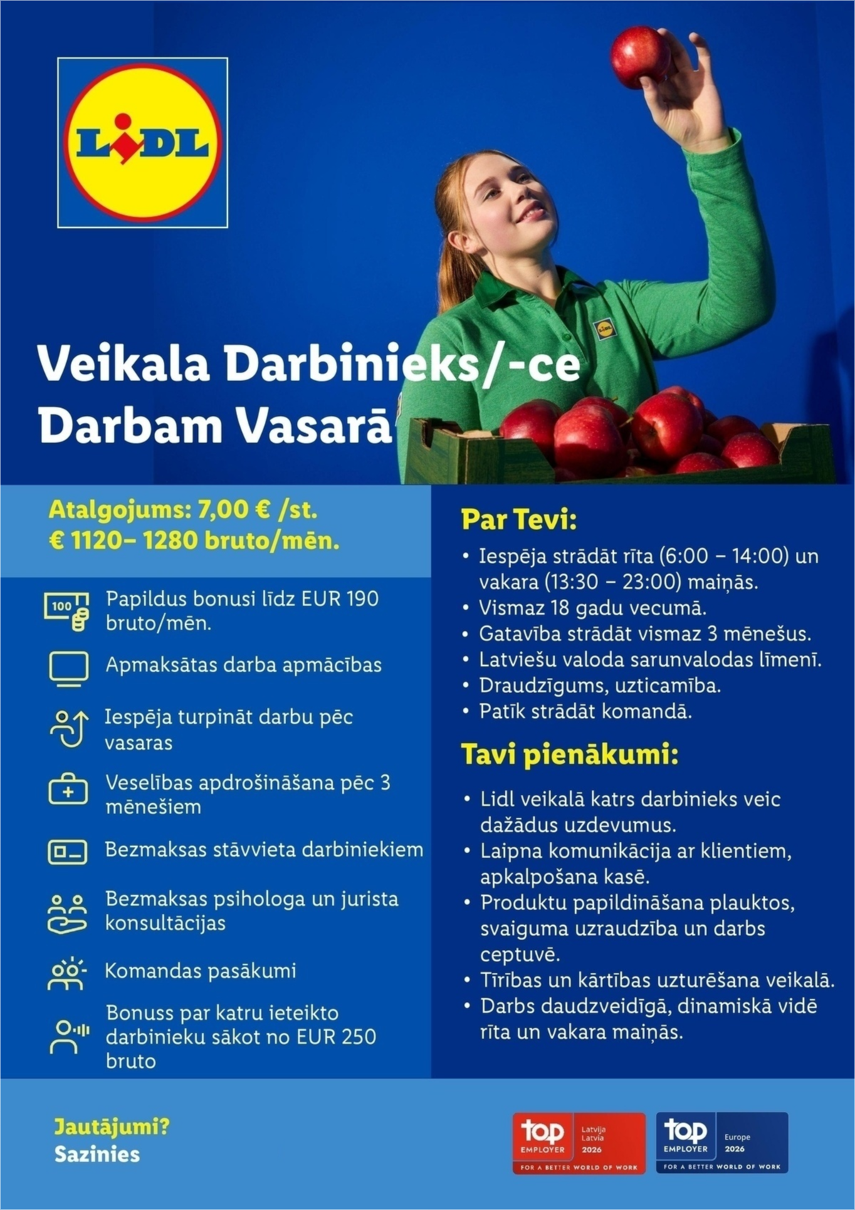 Lidl Latvija, SIA Vasaras darbs: veikala darbinieks/-ce Siguldā