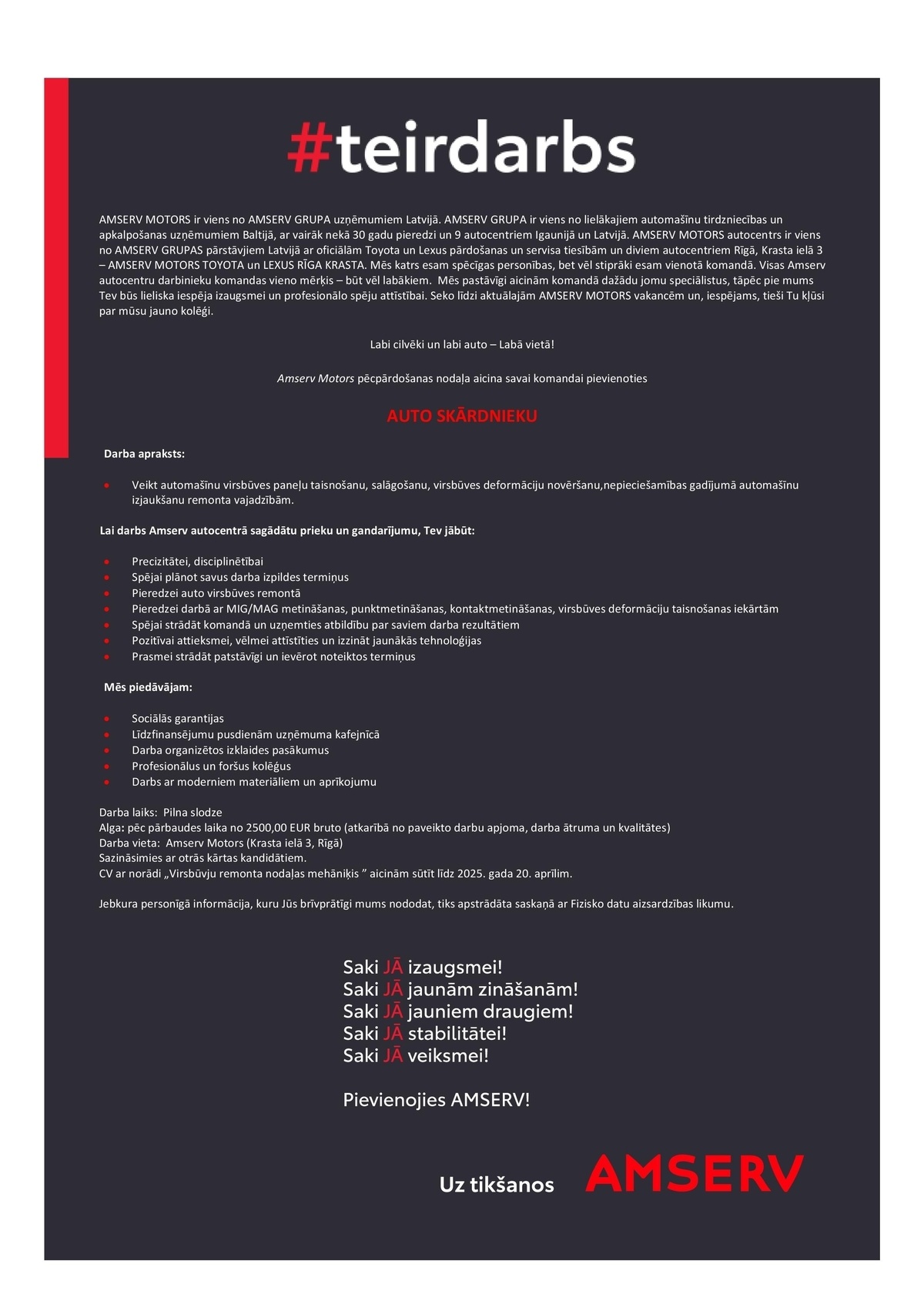 AMSERV MOTORS, SIA Auto skārdnieks/-ce