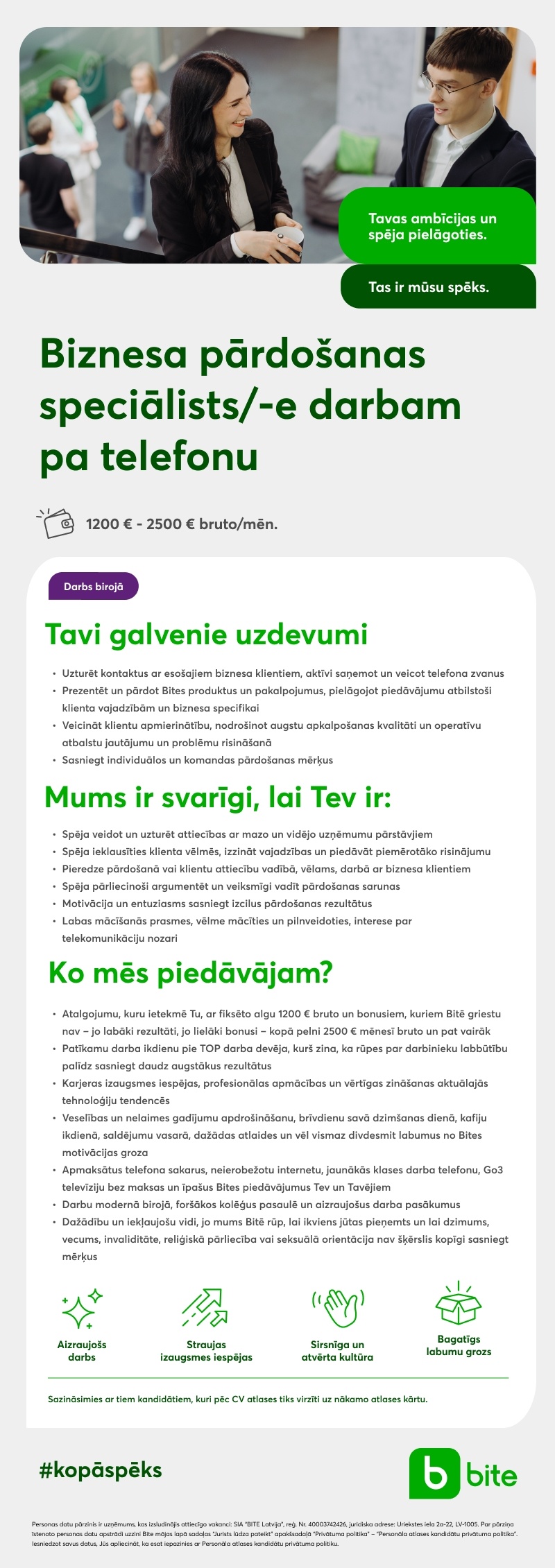 BITE Latvija, SIA Biznesa klientu menedžeris/-e darbam pa telefonu