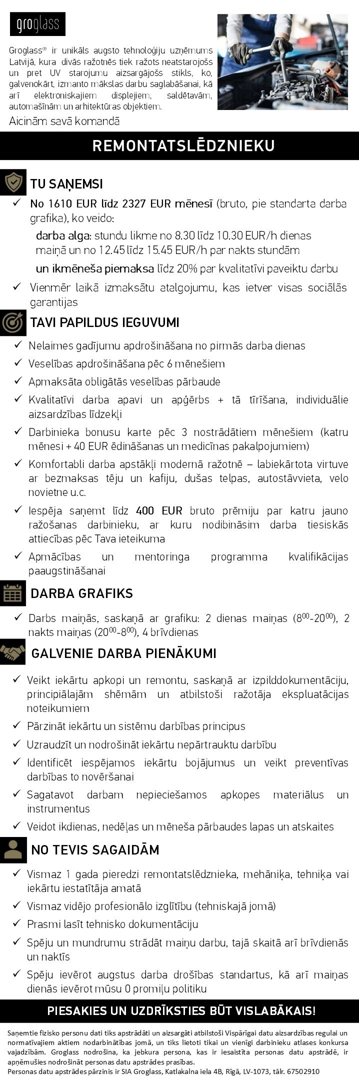 GroGlass, SIA Remontatslēdznieks/-ce