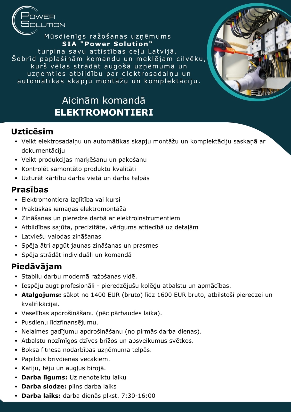 Power Solution, SIA Elektromontieris/-e