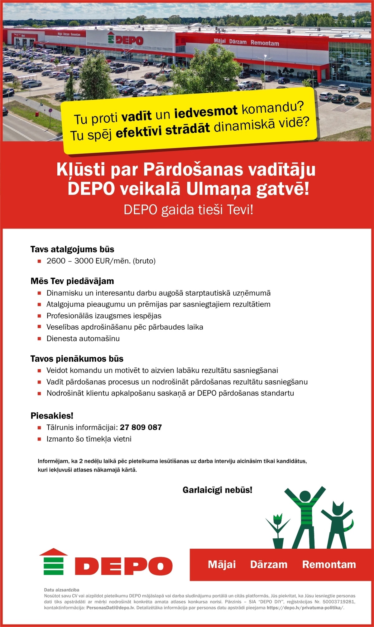 DEPO DIY, SIA Pārdošanas vadītājs/-a Ulmaņa gatvē