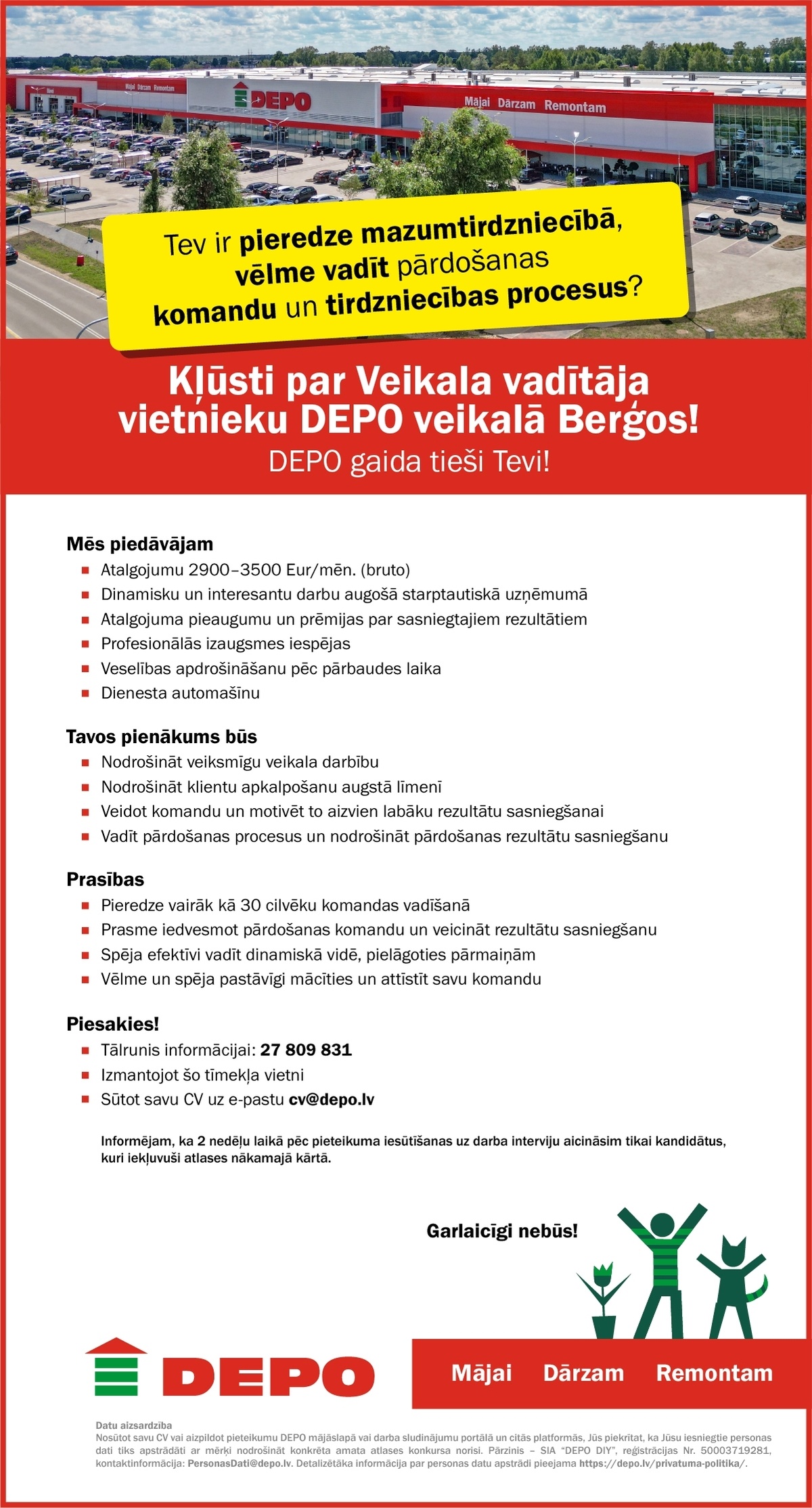 DEPO DIY, SIA Veikala vadītāja vietnieks/-ce Berģos