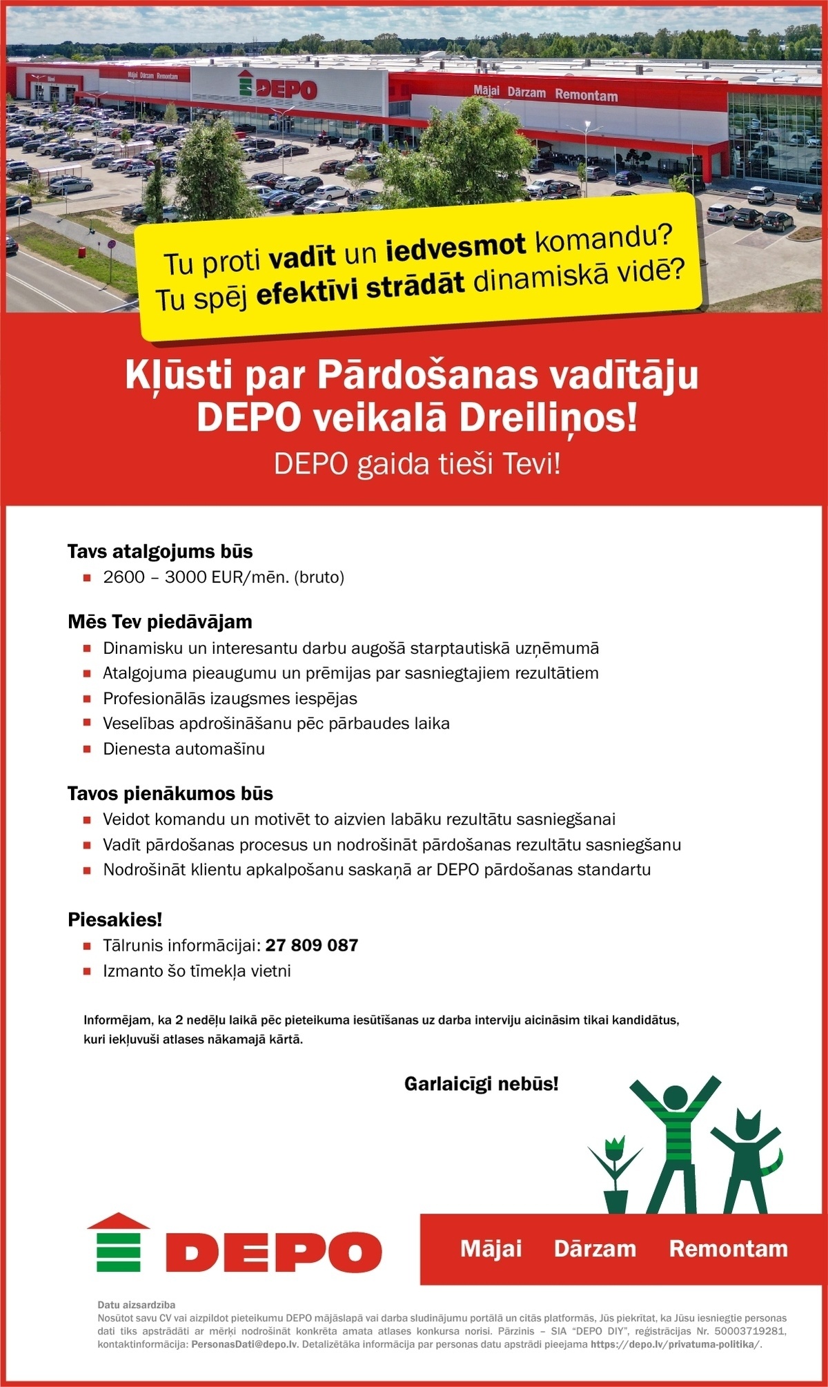 DEPO DIY, SIA Pārdošanas vadītājs/-a Dreiliņos