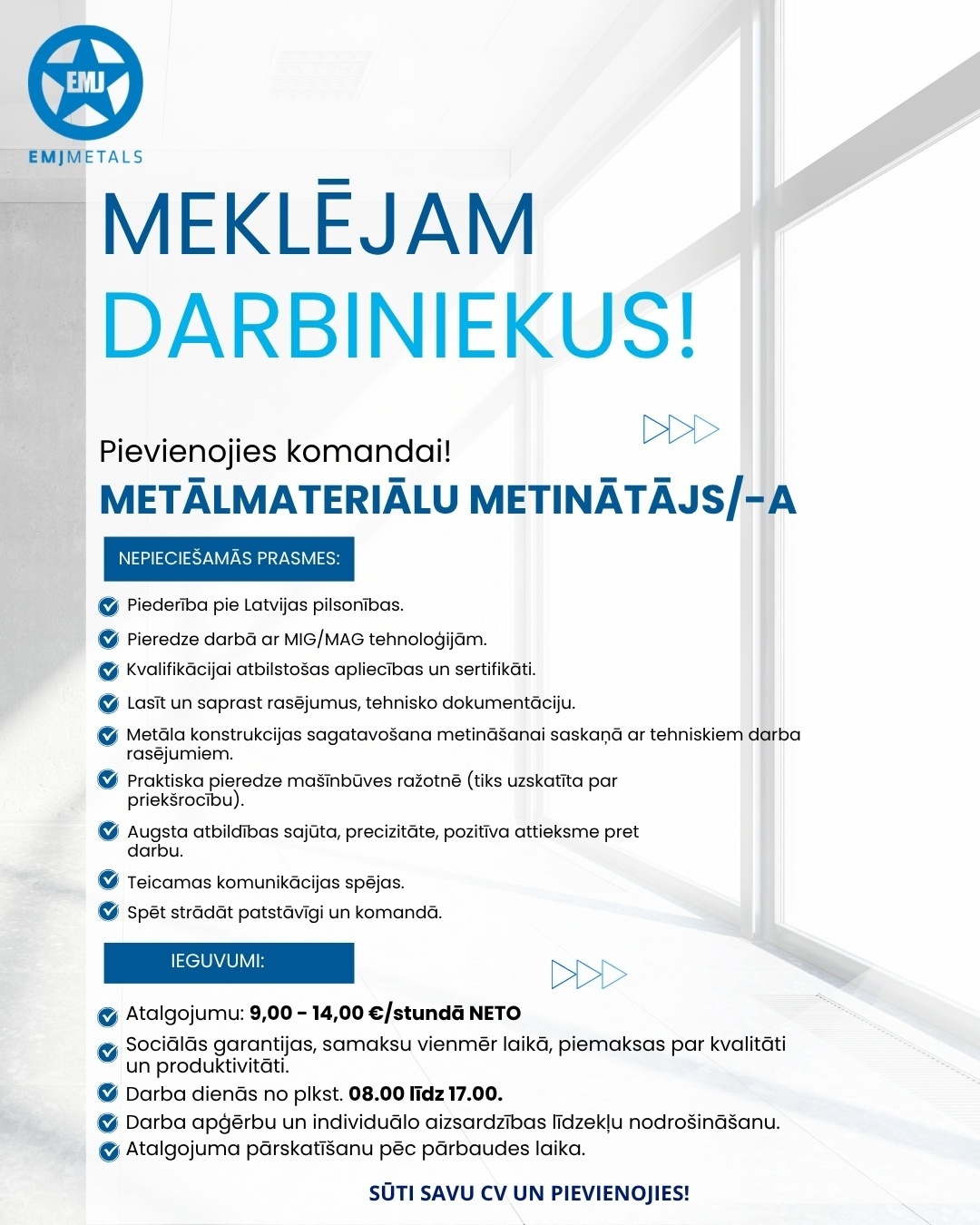 EMJ Metāls, SIA Metinātājs/-a