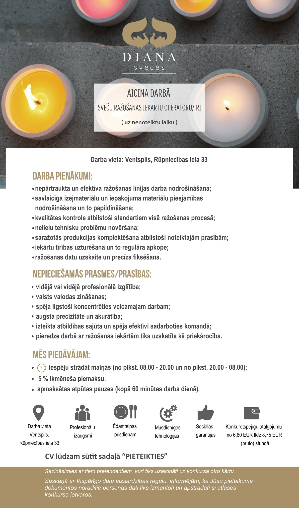 Diana Sveces, SIA Sveču ražošanas iekārtu operators/-e