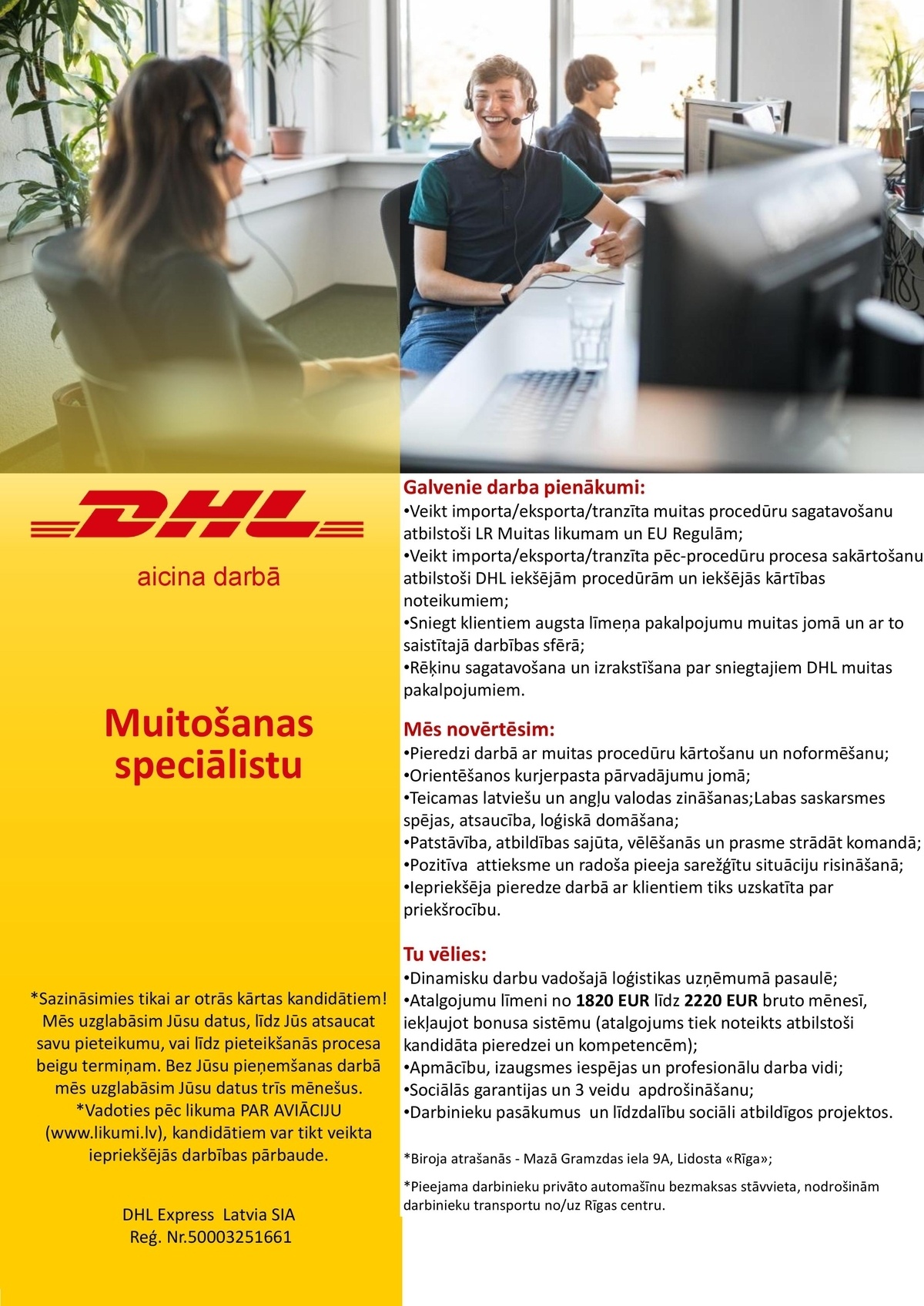 DHL Express Latvia, SIA Muitošanas speciālists/-e
