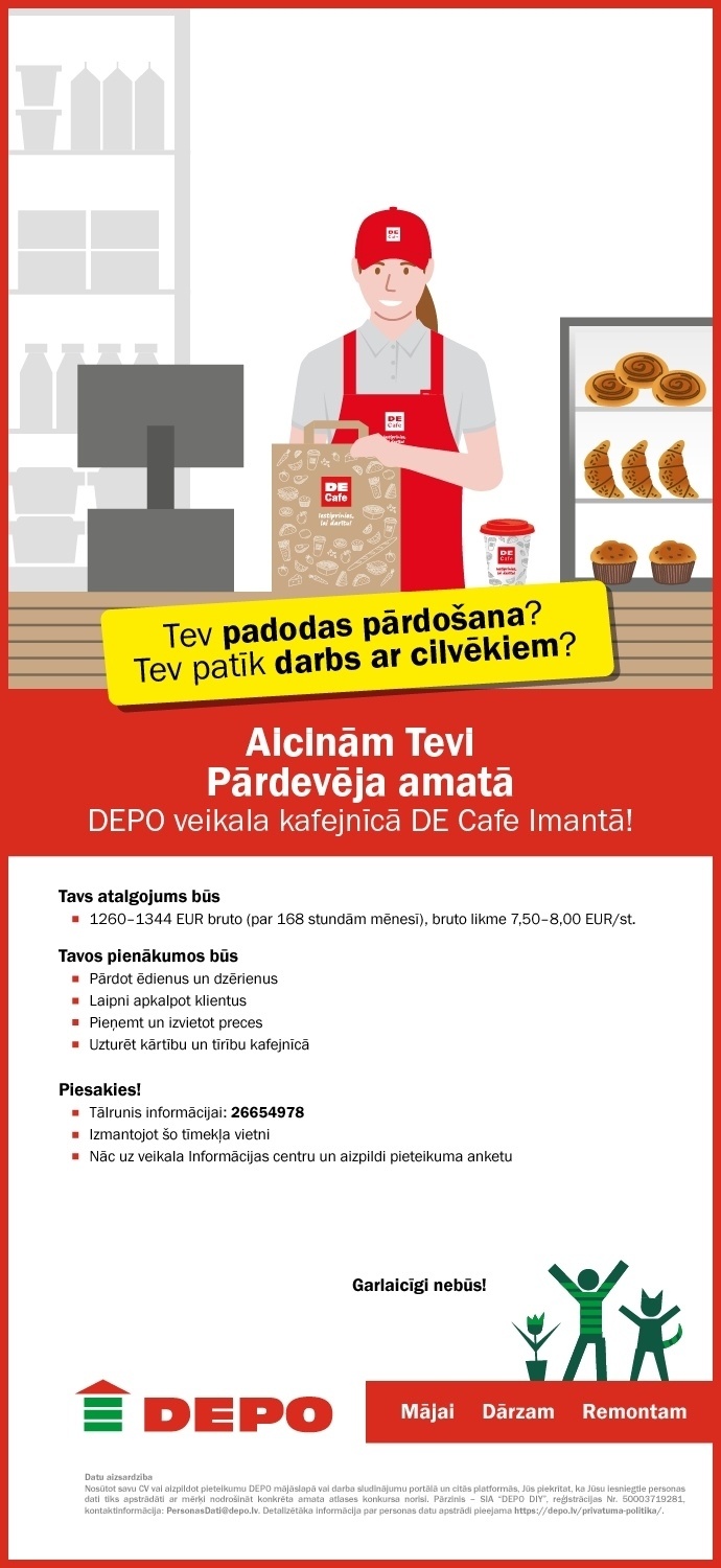 DEPO DIY, SIA Pārdevējs/-a "DEPO" veikala kafejnīcā "DE Cafe" Imantā