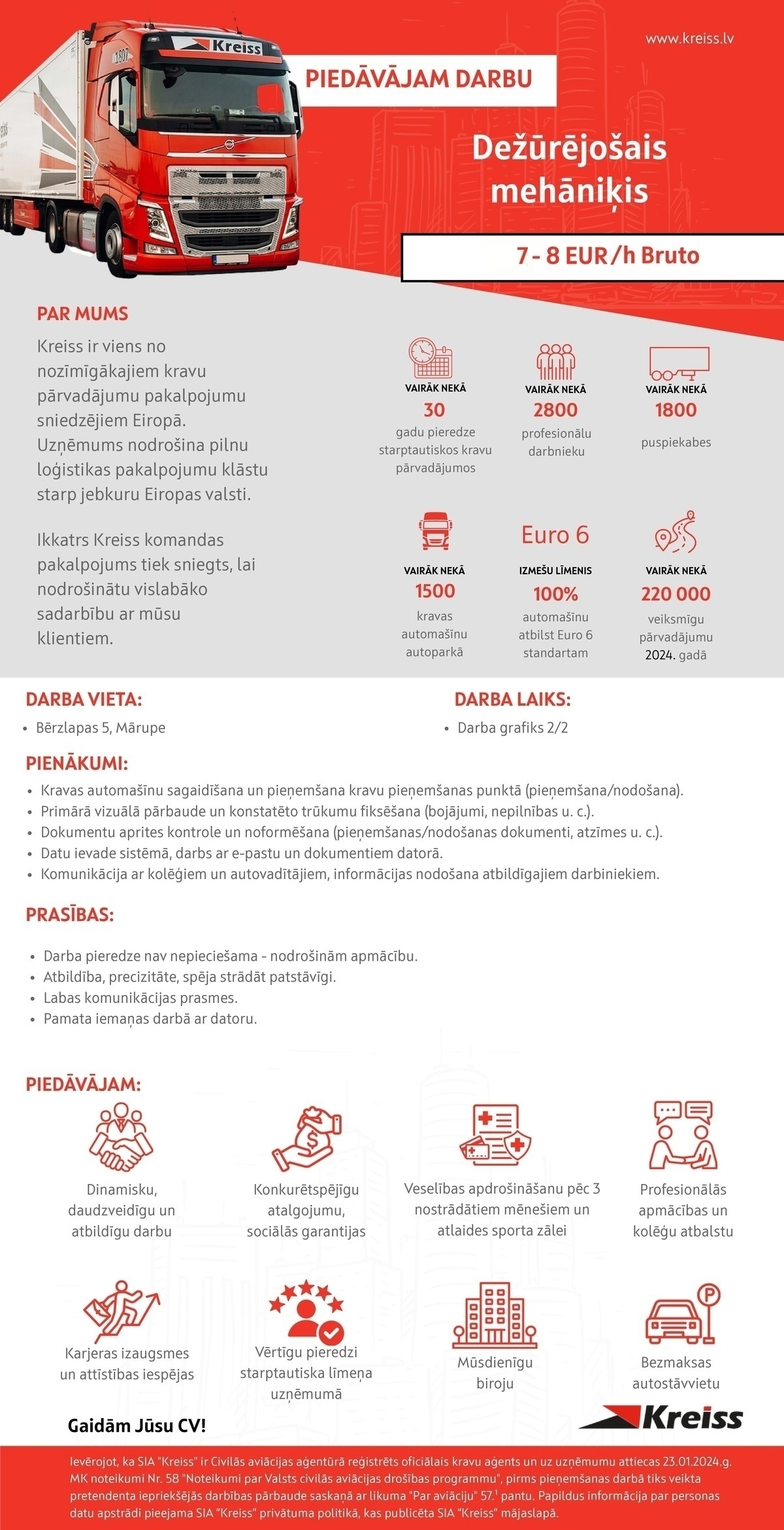 Kreiss, SIA Dežūrējošais/-ā mehāniķis/-e