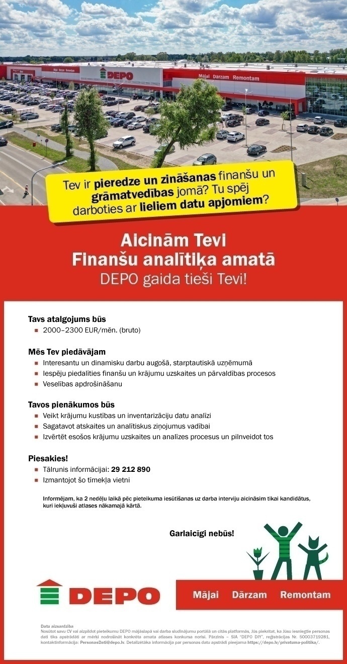 DEPO DIY, SIA Finanšu analītiķis/-e