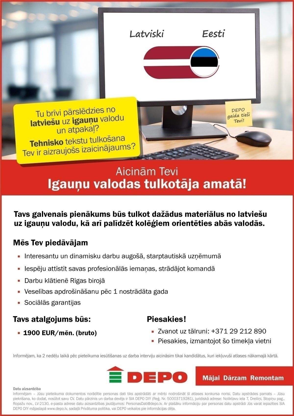 DEPO DIY, SIA Igauņu valodas tulkotājs/-a