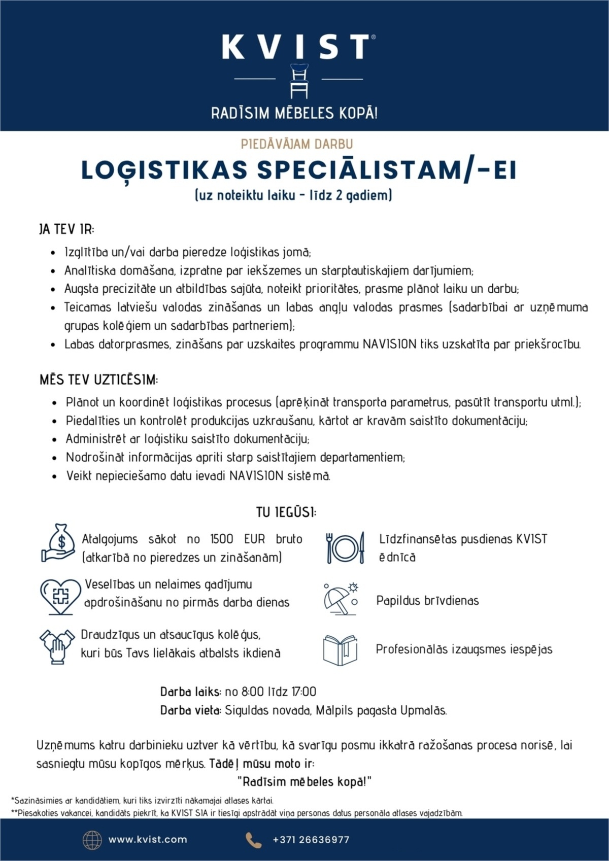 KVIST, SIA Loģistikas speciālists/-e