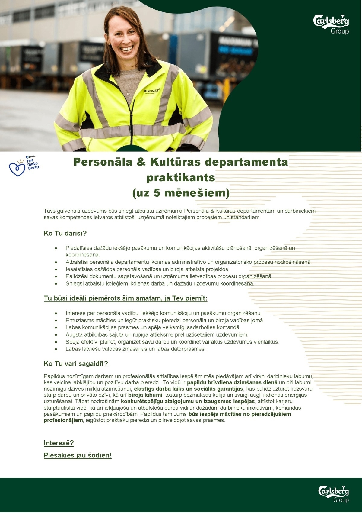 Aldaris, AS Personāla & Kultūras departamenta praktikants/-e (uz laiku 5 mēn.)