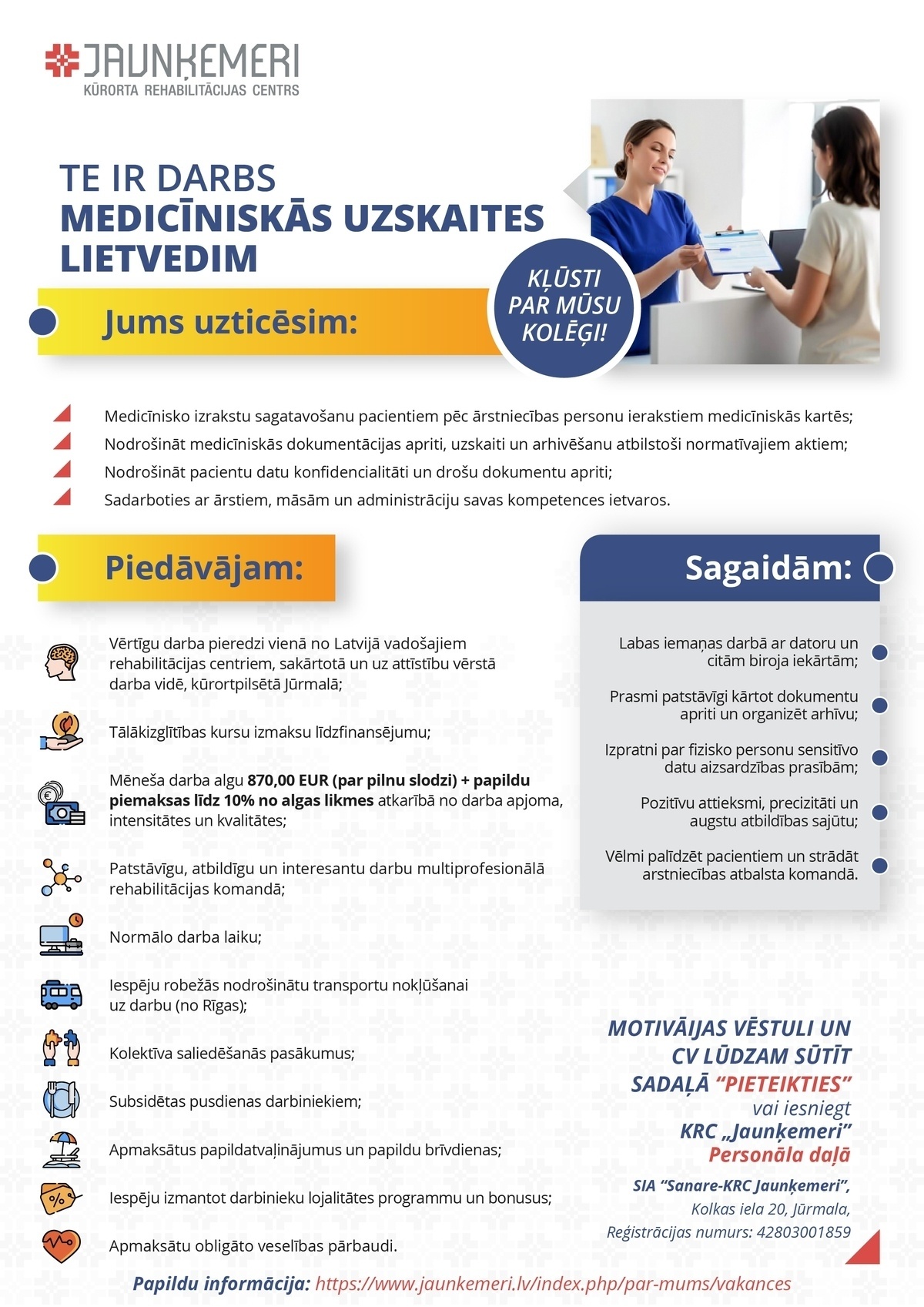 SANARE-KRC JAUNĶEMERI, SIA Medicīniskās uzskaites lietvedis/-e