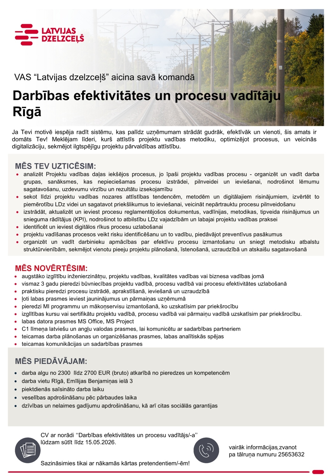 Latvijas dzelzceļš, VAS Darbības efektivitātes un procesu vadītājs/-a