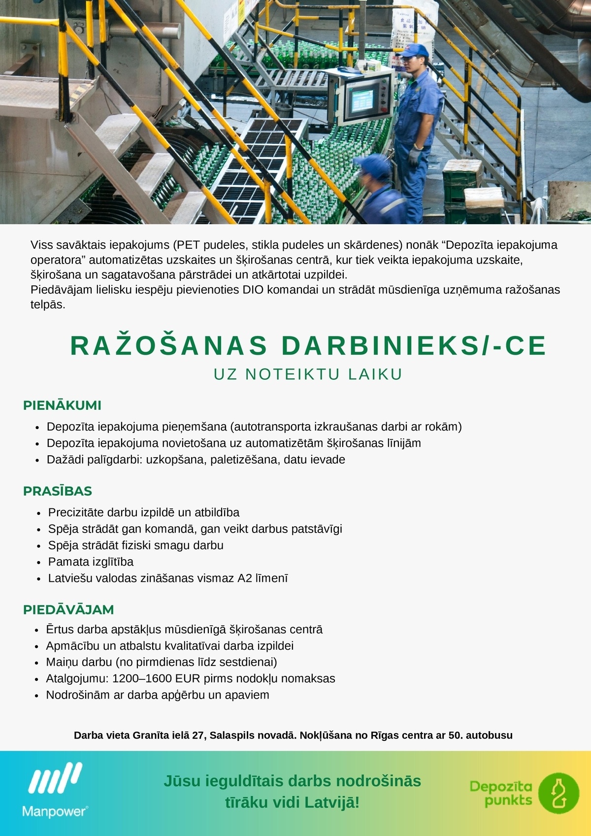 SAS "Manpower Lit" filiāle "Manpower Lit" Ražošanas darbinieks/-ce (uz noteiktu laiku)