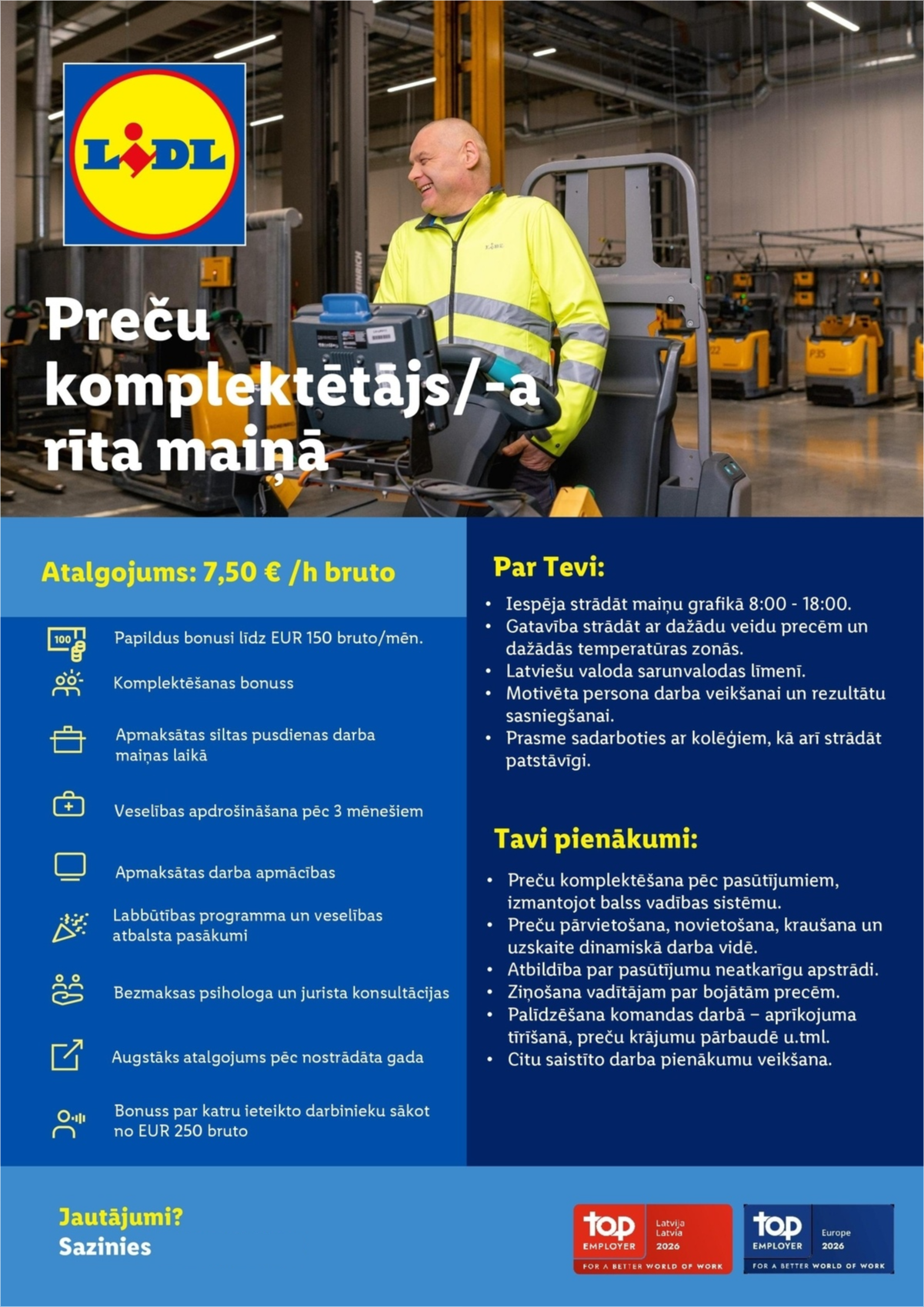Lidl Latvija, SIA Preču komplektētājs/-a rīta maiņā
