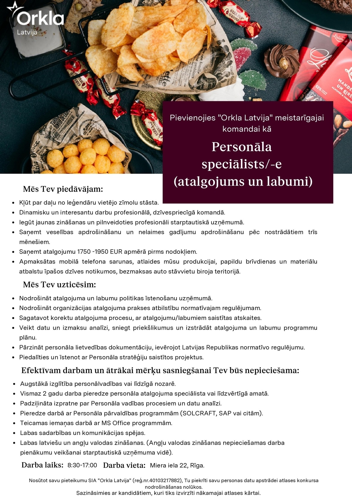 Orkla Latvija, SIA Personāla speciālists/-e (atalgojums un labumi)