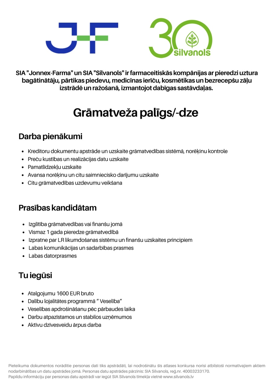 SIA JONNEX-FARMA Grāmatveža palīgs/-dze